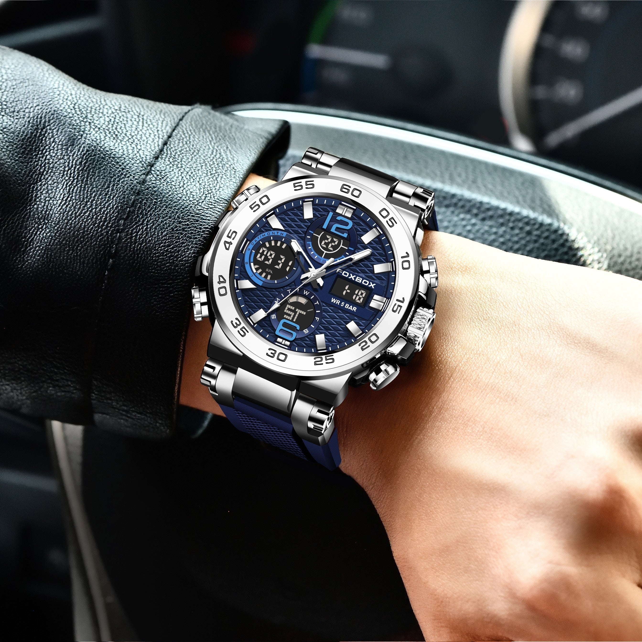 Digital Military Men's Sports Watch Waterproof Dual Display Quartz with Alarm Chronograph