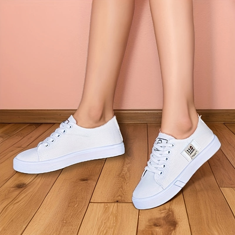 Women's Canvas Sneakers Casual Round Toe Lace-Up All-Season Lightweight Rubber Sole