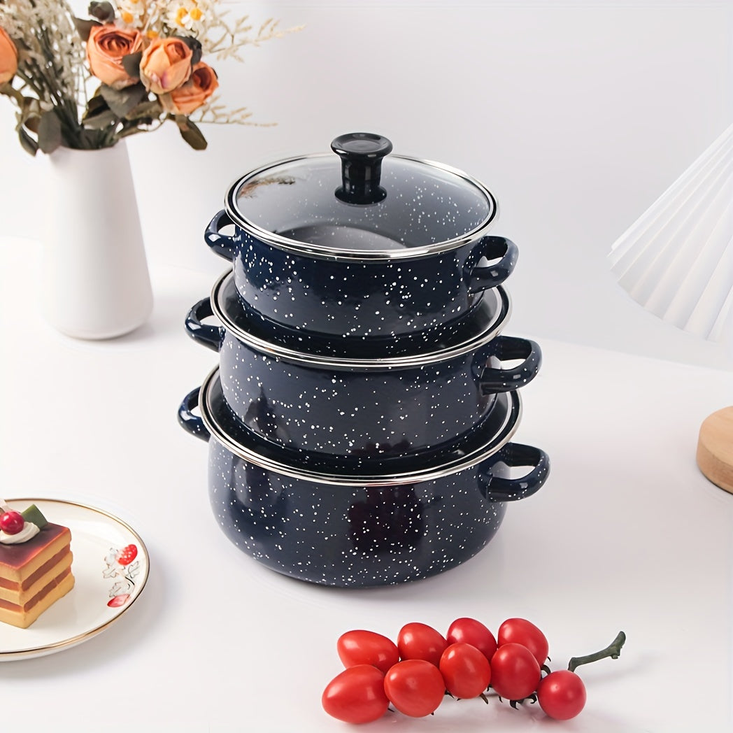Enamel Cooking Pot Set for Stews and Soups, Lightweight, Induction Compatible