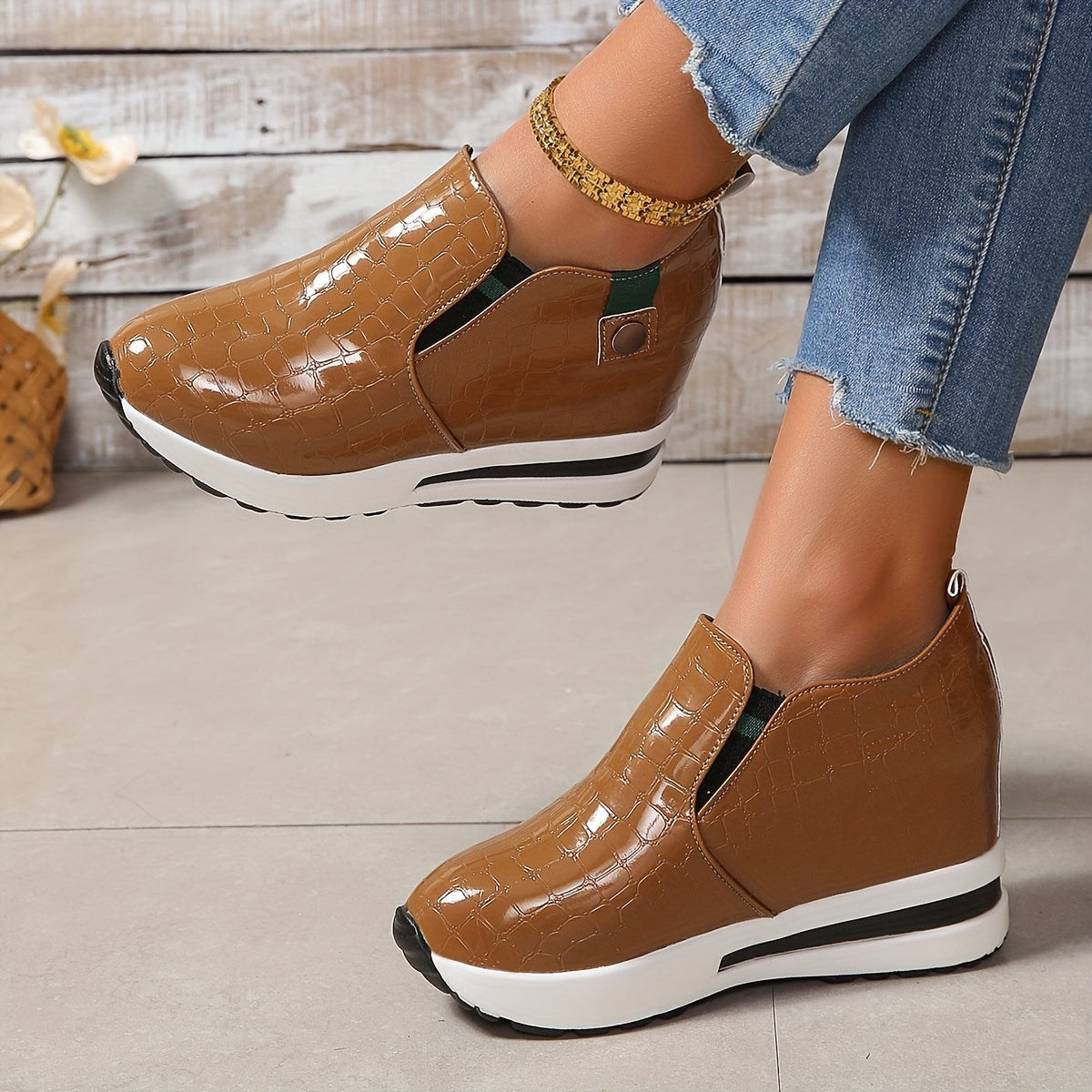Women’s Casual Slip-On Sneakers Faux Low-Top Walking Shoes Rubber Sole