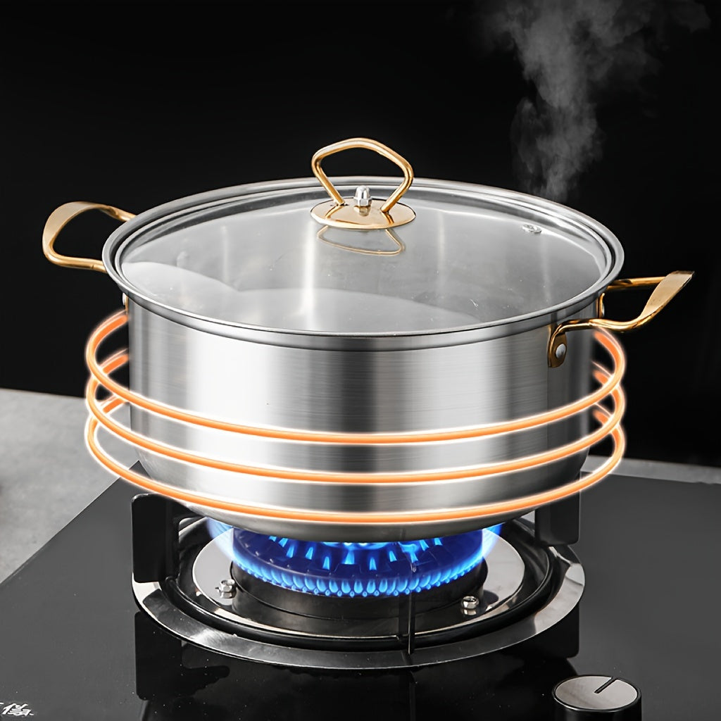 10-Piece Stainless Steel Cookware Set with Glass Lids Double Handles Golden Finish