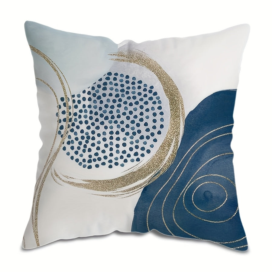 Blue Geometric Throw Pillow Cover 44x45 cm Boho Mid-Century Modern Polyester
