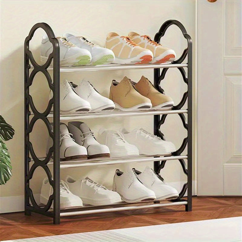 Black and White Stainless Steel Shoe Rack 4 Tiers Space-Saving Entryway Organizer