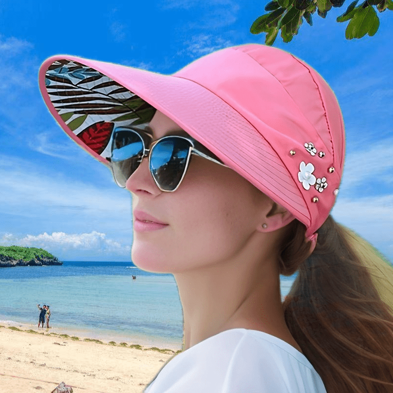 Women’s Beaded Sun Visor with UV Protection Foldable Polyester Outdoor Hat