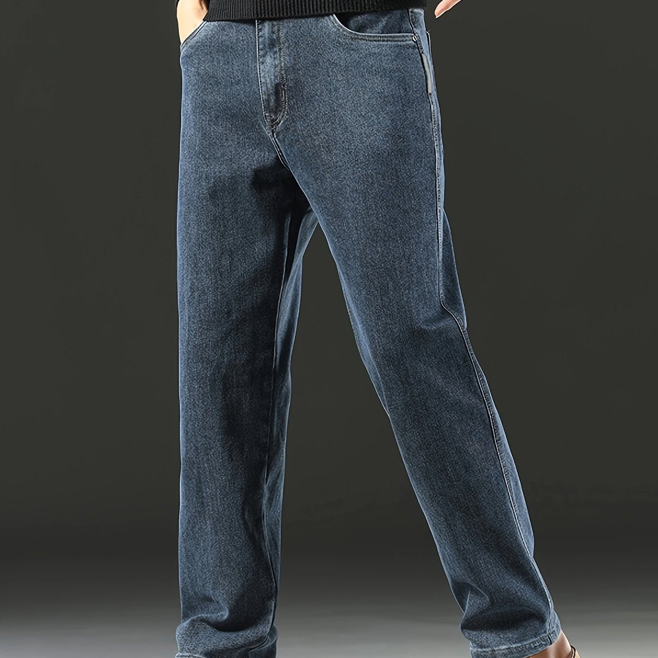 Jeans de mezclilla de corte regular para hombre, de temporada, de algodón y poliéster, color sólido, con pierna recta, pantalones casuales
