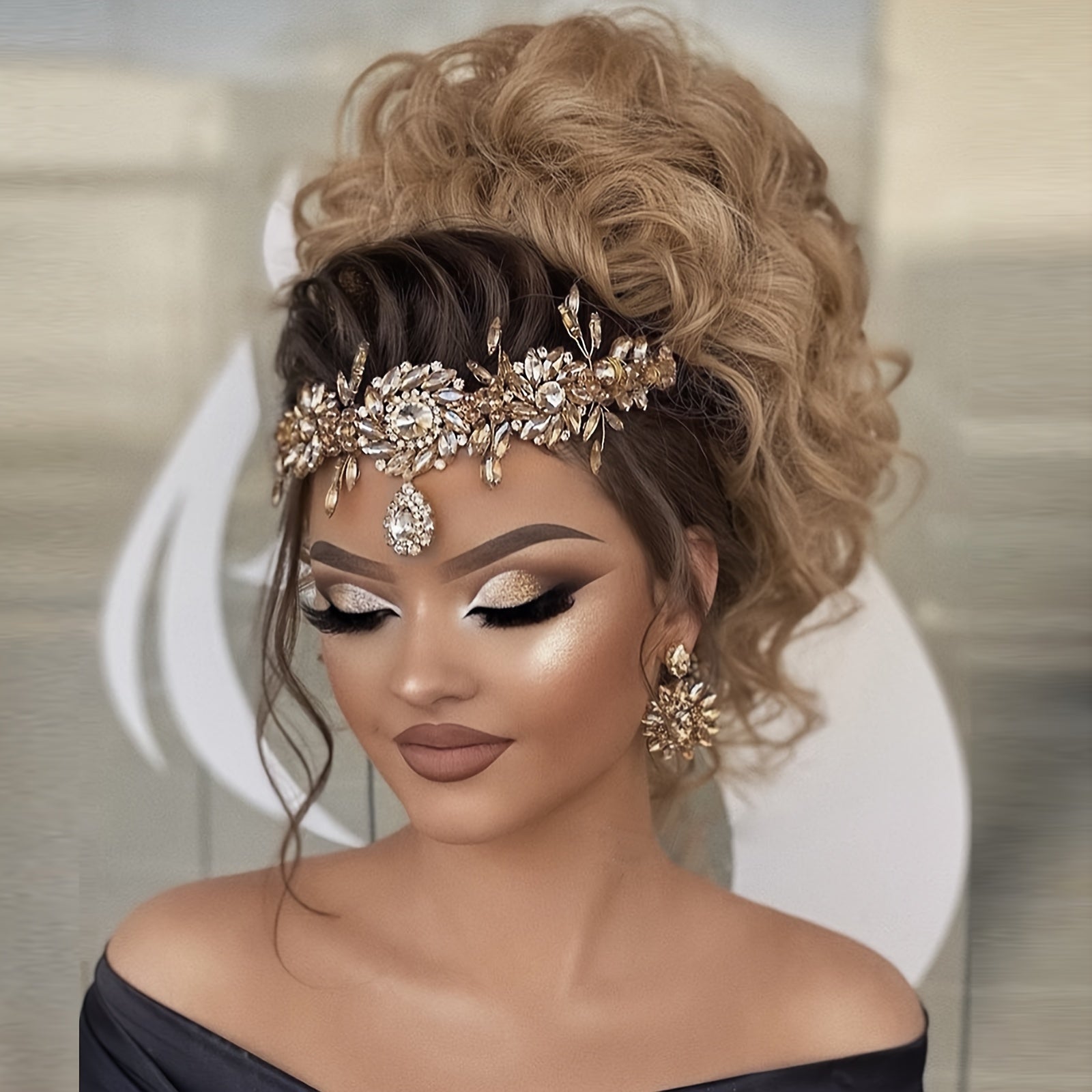 Retro to'y soati bilan katta rhinestone 3D gul soch aksessuari uchun to'y uchun