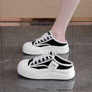 Women'S Breathable Canvas Sneakers Half-Top Thick Sole Flat Heel All-Season