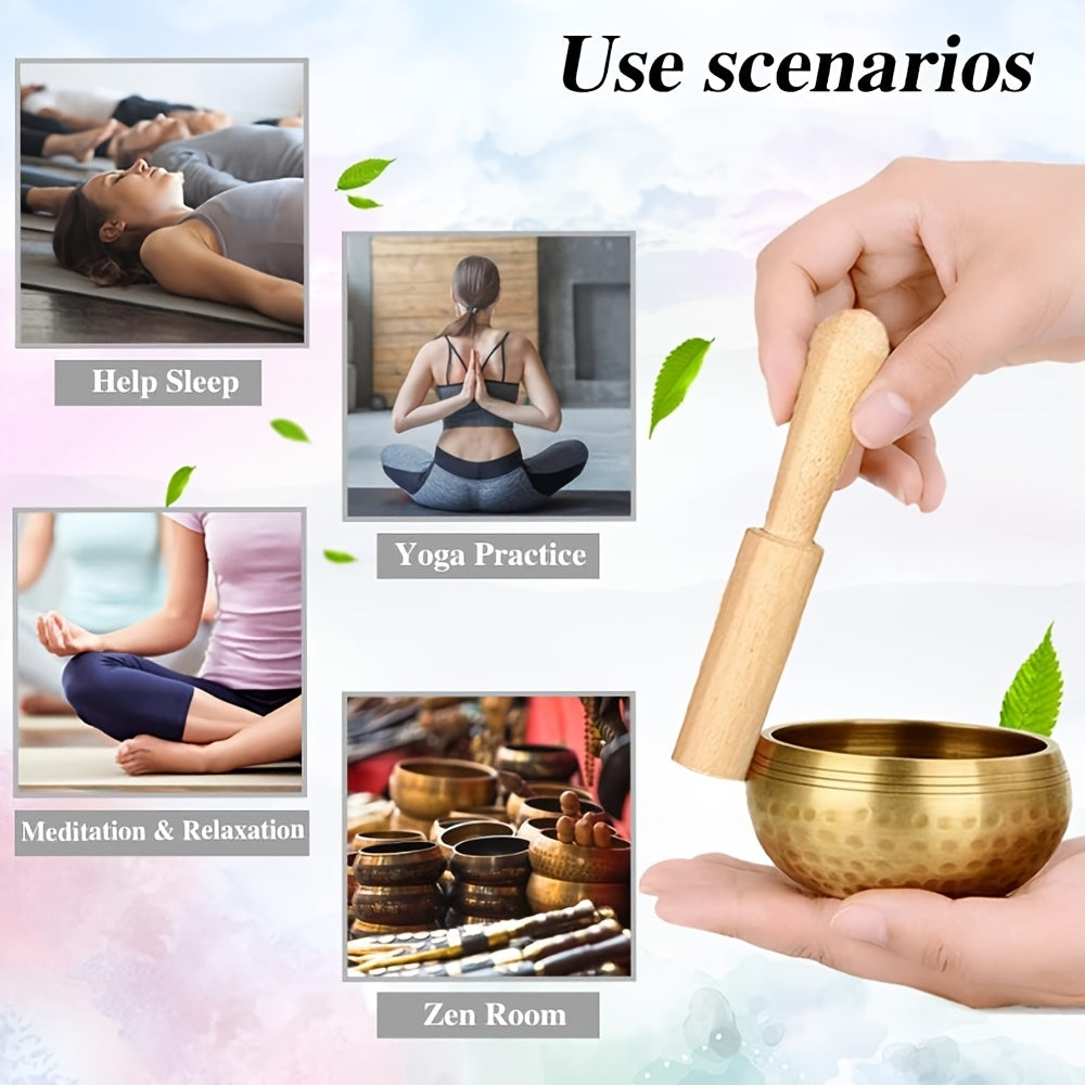 Copper Singing Bowl Set for Meditation Sound Therapy with Wooden Mallet