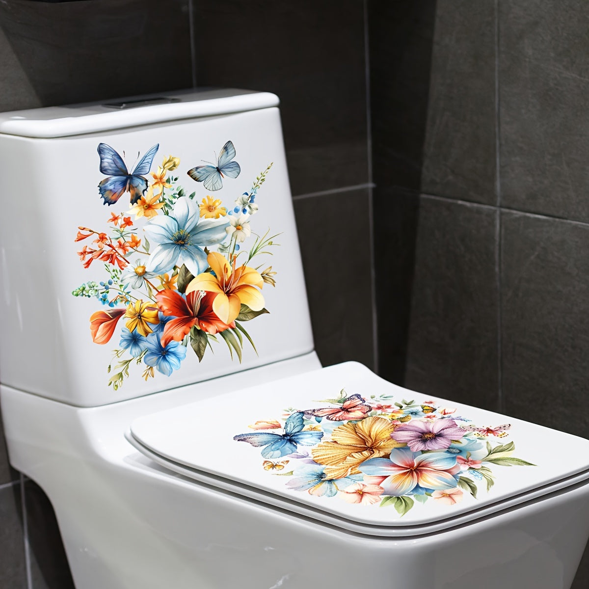 DIY Floral Toilet Seat Stickers Self-Adhesive Ceramic Surface Decal