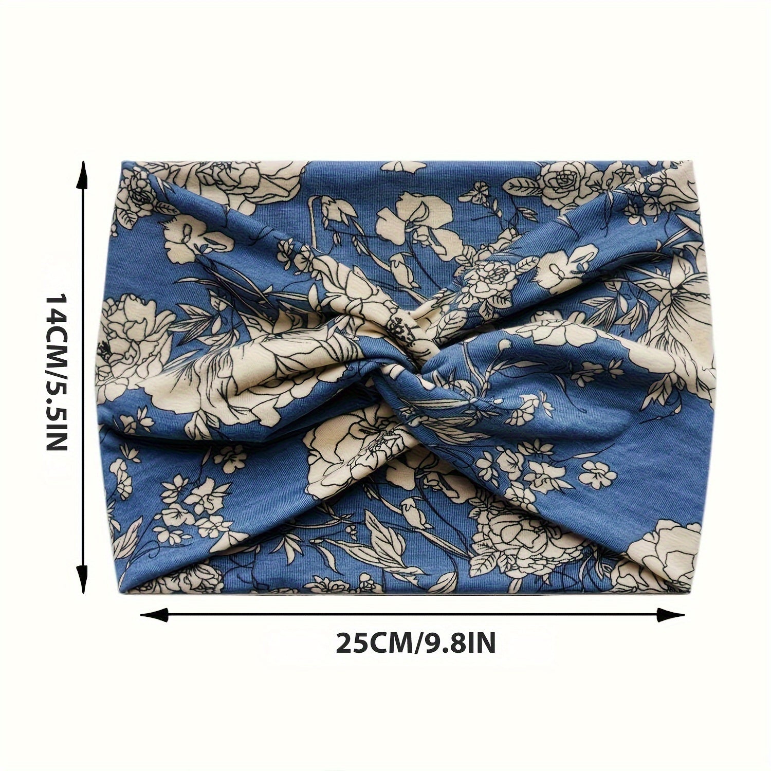 Set of Four Vintage Printed Wide Brim Headbands with Elastic Knots for Women