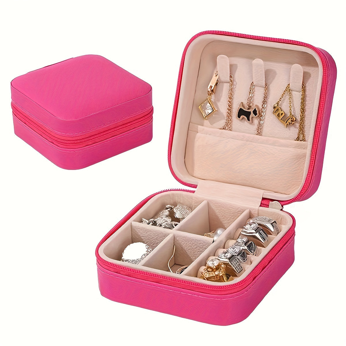 Caja de joyería pequeña para viaje y almacenamiento en casa, compacta y elegante
