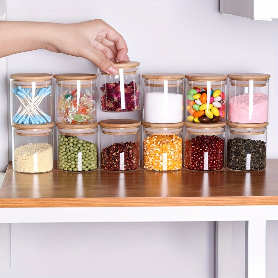 Mini Food Storage Container 5oz Glass Jar with Bamboo Lid for Herbs Sugar Salt Coffee