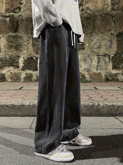 Pantalones vaqueros de color sólido de pierna ancha para hombre, casual y de ocio