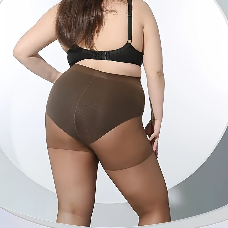 Women Plus Size High-Waist Sheer Pantyhose Nylon Spandex Knit Solid