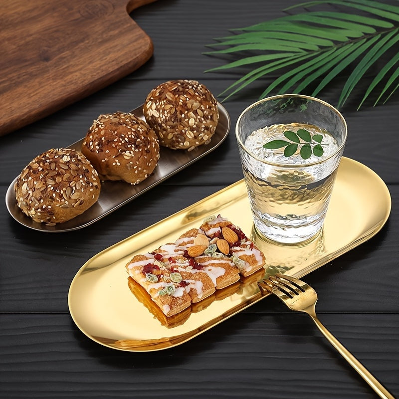 Stainless Steel Oval Serving Tray Minimalist Durable Easy to Clean for Bread Desserts Snacks