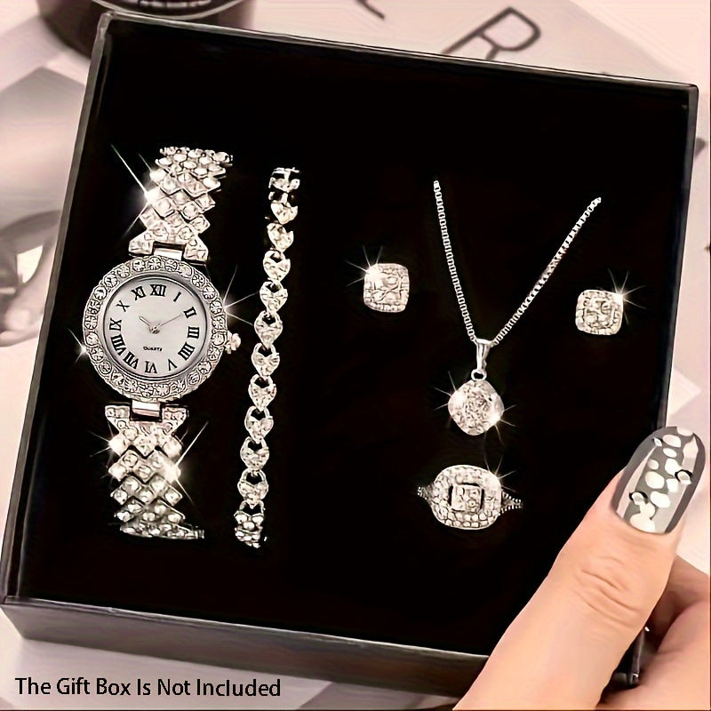 Ayollar uchun 6 ta kumush kvarts soatlari, zink alloy taqinchalari va zargarlik sovg‘a to‘plami