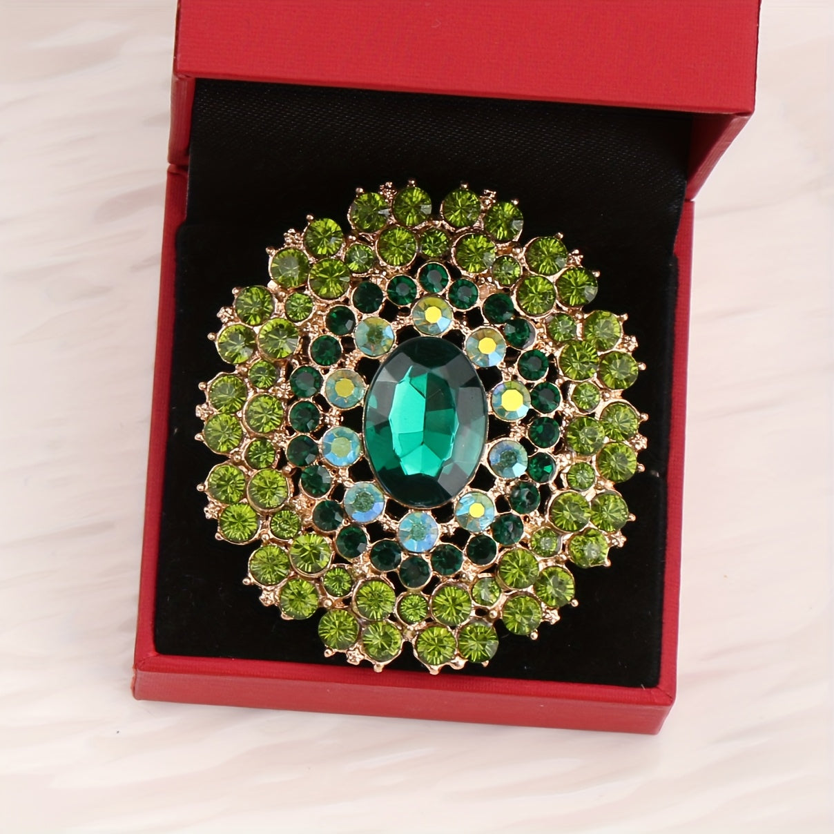 Women's Green Rhinestone Brooch Large Statement Pin Corsage