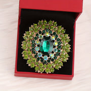 Women's Green Rhinestone Brooch Large Statement Pin Corsage