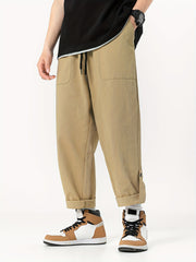 Men's Cotton Cropped Pants with Pockets Casual Loose Fit for Outdoor Activities