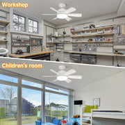 E27/E26 Small Ceiling Fan Light with 6 Blades Dimmable Quiet 4-Speed
