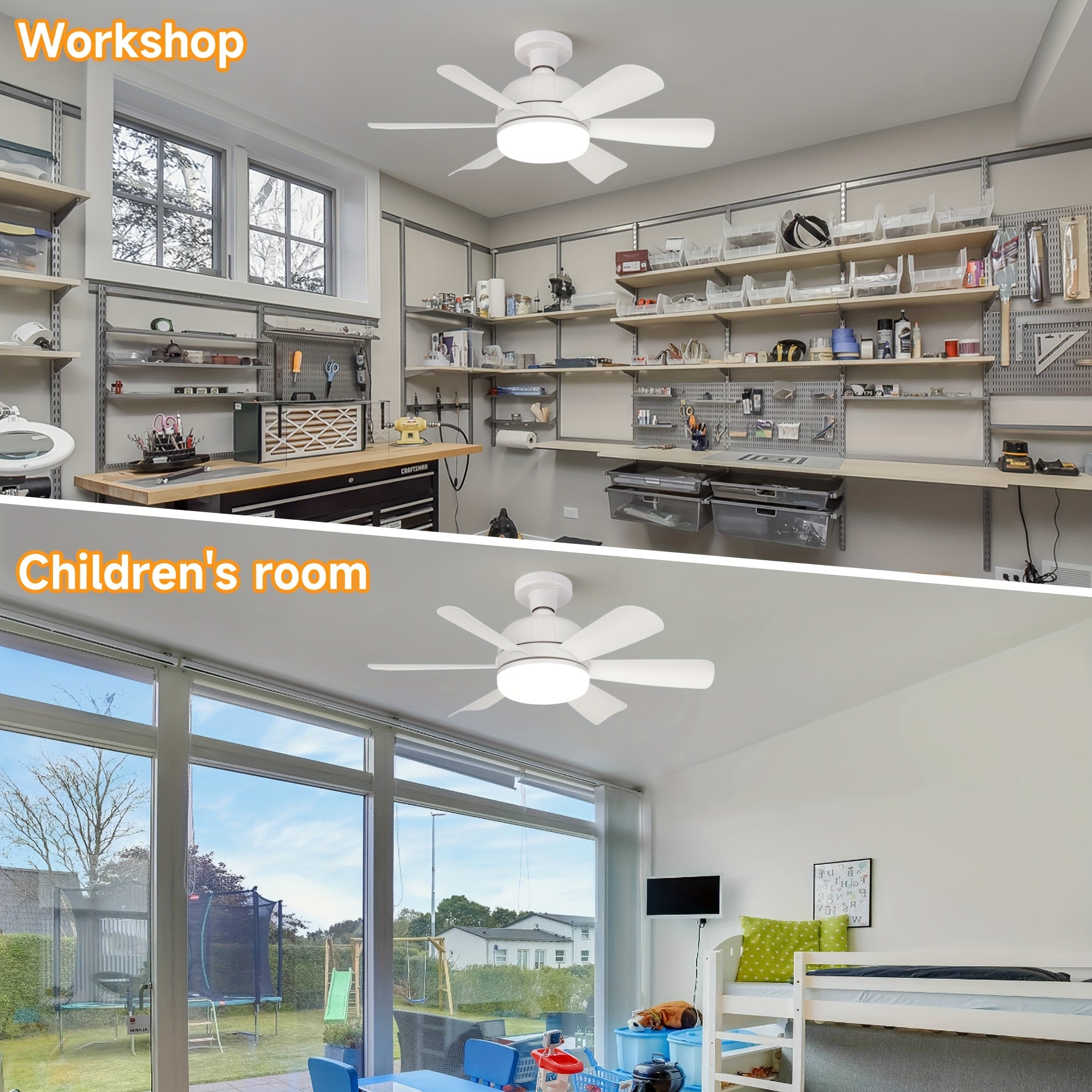 E27/E26 Small Ceiling Fan Light with 6 Blades Dimmable Quiet 4-Speed