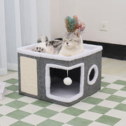Double-Layered Cat Bed with Sisal Scratching Post Foldable Enclosed Design Large Space All-Season