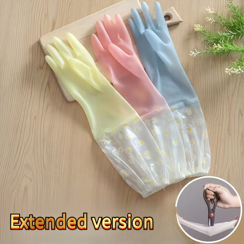 Водонепроницаемые перчатки для уборки из PVC с ярким узором из ромашек для кухни и дома