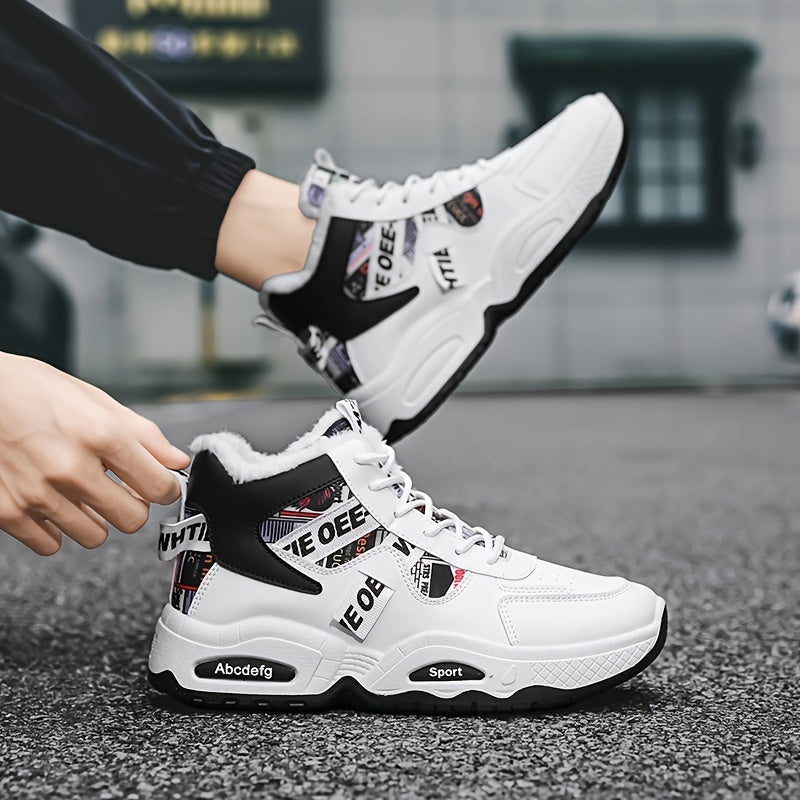 Men's Winter High Top Sneakers Fleece Lined Non-Slip Rubber Sole Casual Outdoor