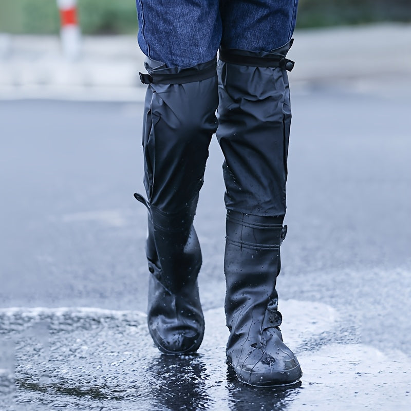 Unisex Waterproof Rain Boot Covers Durable Non-Slip Reusable Black Hiking
