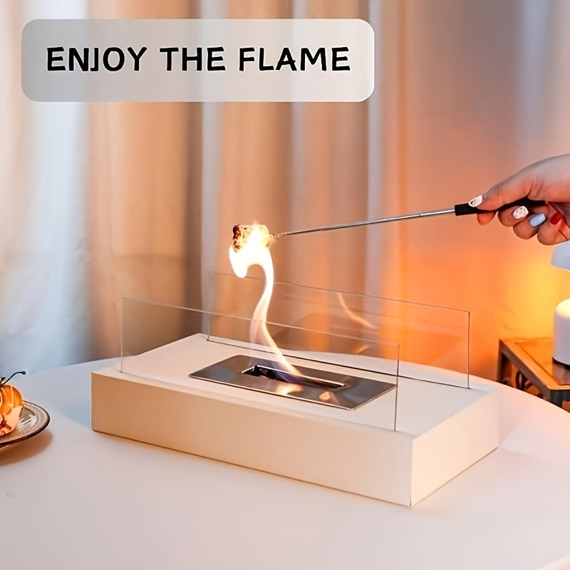 To‘g‘ri burchakli oq metallik stol usti olov cho‘g‘ini ichki va tashqi foydalanish uchun, hovli va orqa hovli isitish uchun