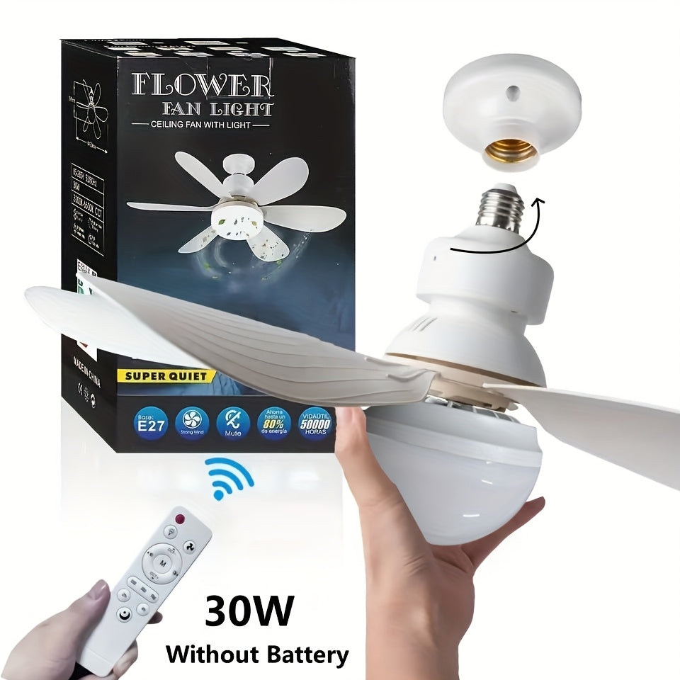 E27 Smart Home Ceiling Fan Light with Remote Control for Indoor Rooms