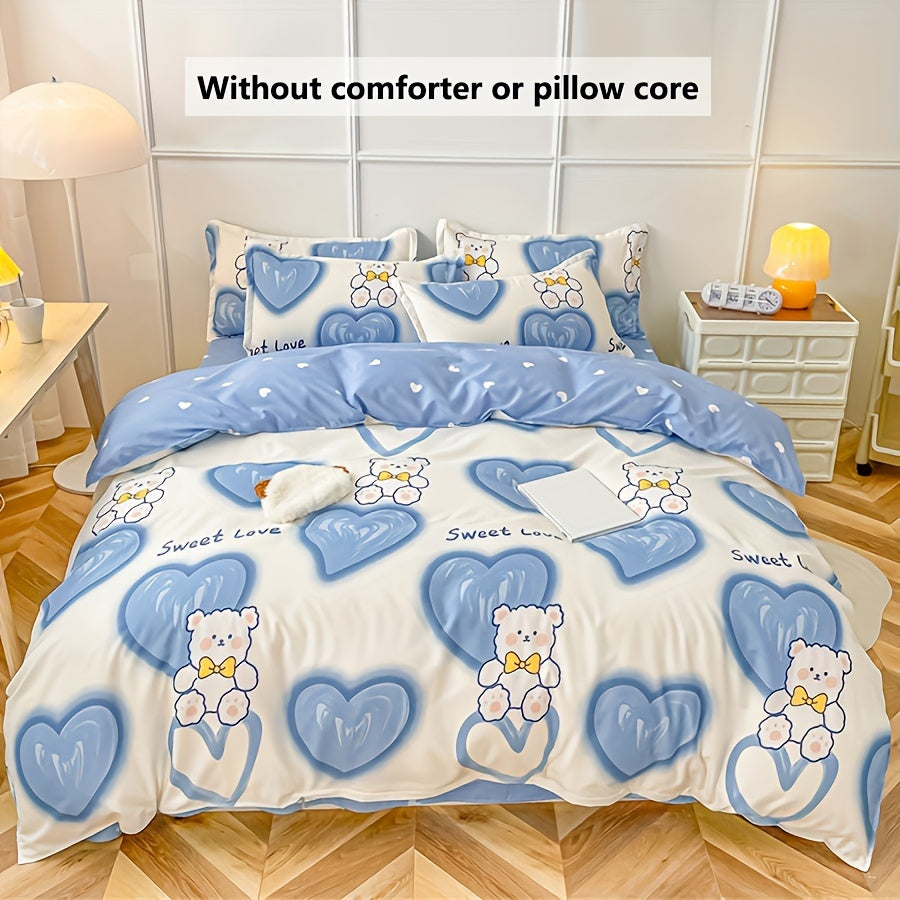 To'rt Fasl Yengil Bej Rangli Printli Sevgi Ayig'i Fleece To'plami: 1 Qoplama, 2 Yostiq Qopqog'i, 1 Takt. Yumshoq, Havo O'tkazuvchi, Oddiy, Nafis, Mashinada Yuvish Mumkin.