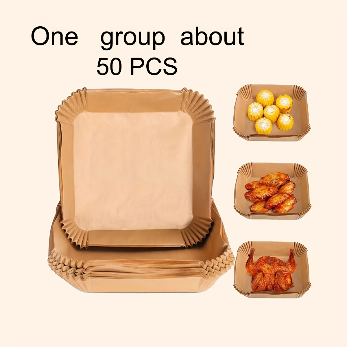 Asosiy oshxona asboblari: Sog'lom qovurish uchun kvadrat havo qovurish qog'ozi, oziq-ovqat darajasidagi yopishqoq bo'lmagan qog'oz, qayta ishlatiladigan va tozalash oson