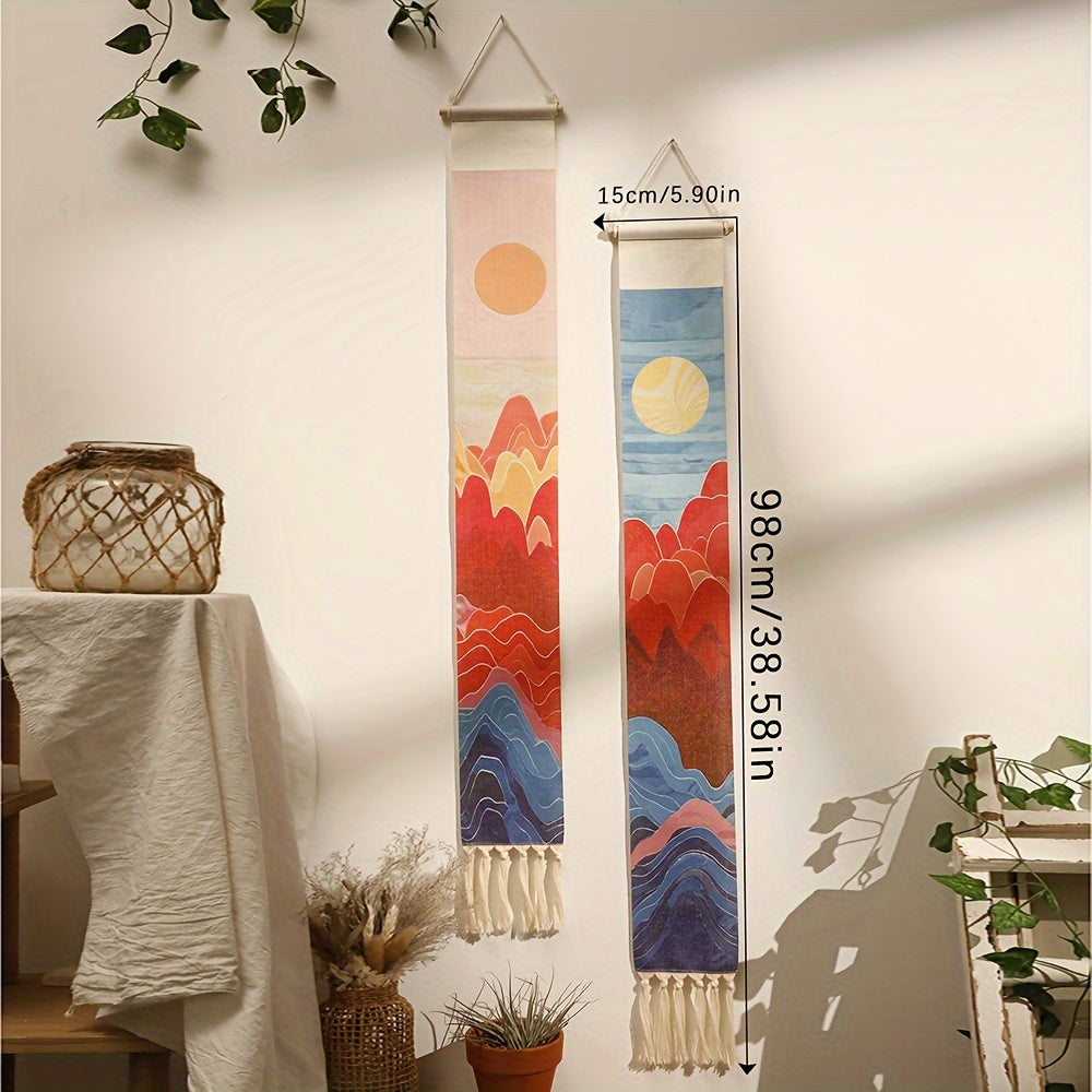 Bohemian Style Wall Hanging Tapestry with Fringe for Living Room Bedroom Bathroom