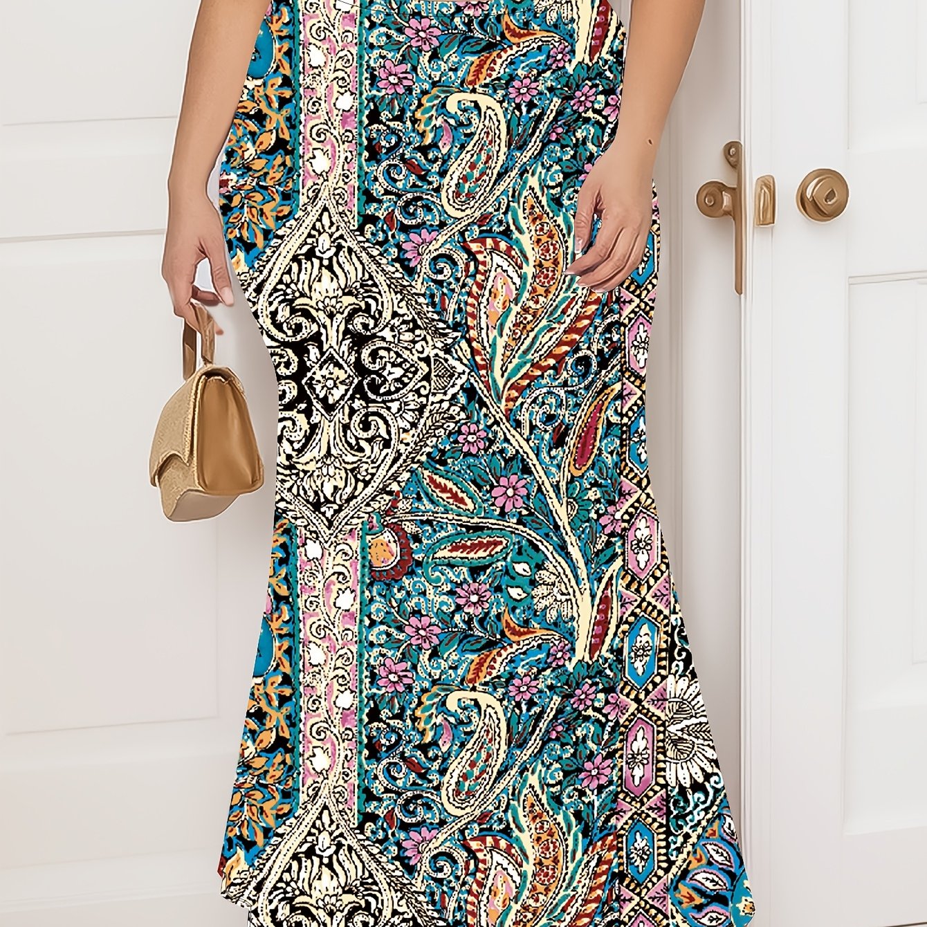 Women's Plus Size Mermaid Skirt Ditsy Floral Knit All Seasons