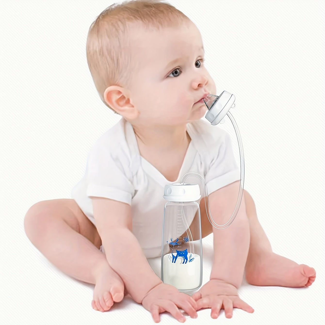 8oz Baby Bottle with Straw Brush, Polypropylene, Standard Caliber, Blue and Pink