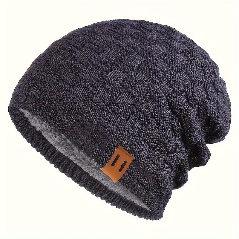 Men's Padded Knitted Cap Warm Winter Hat for Autumn and Cold Weather
