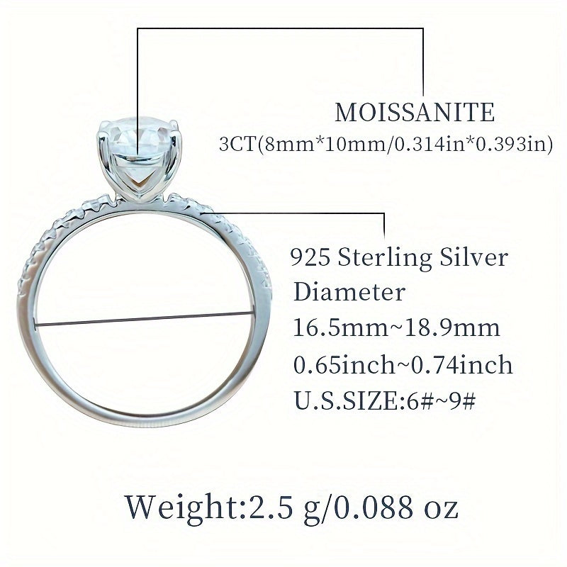 Women's Moissanite Ring 2/3ct Egg Shape Silver Jewelry Gift Certificate