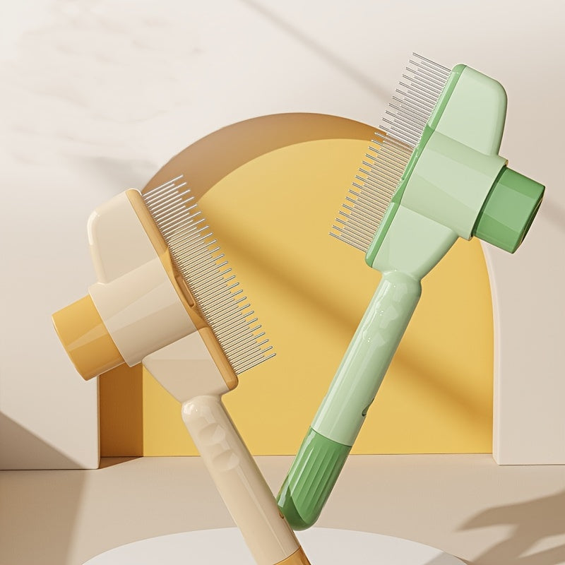 Self-Cleaning Stainless Steel Cat Grooming Comb for Detangling and Fur Removal