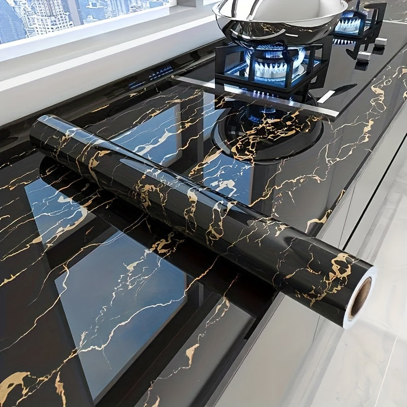 Black Marble Look Self-Adhesive Vinyl Wallpaper Roll 60cmx5m for Kitchens