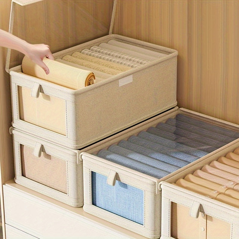 Caja de almacenamiento con tapa y ventana de visualización para ropa y organización de armario