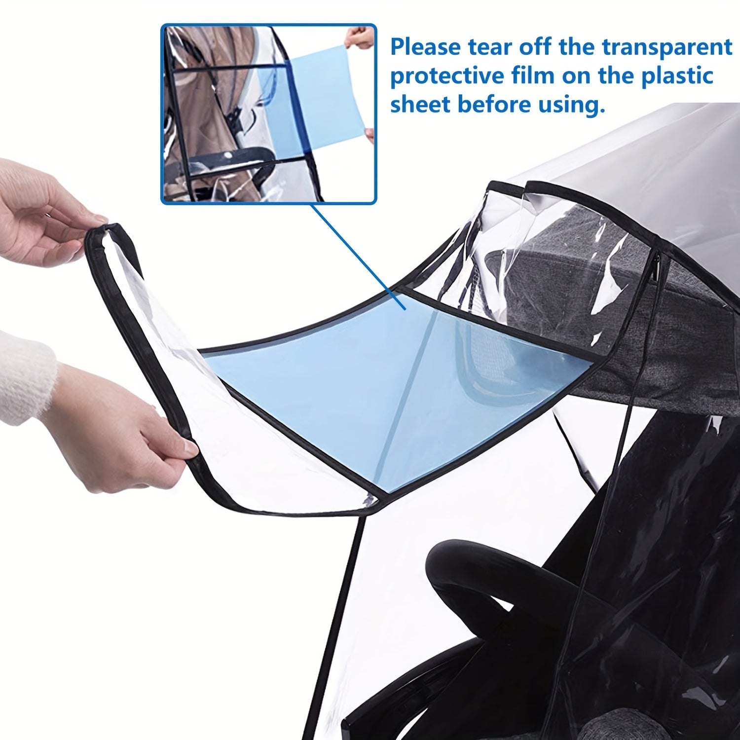 Cubierta de lluvia universal de plástico para cochecitos de jogging, a prueba de viento, ventilada, transparente