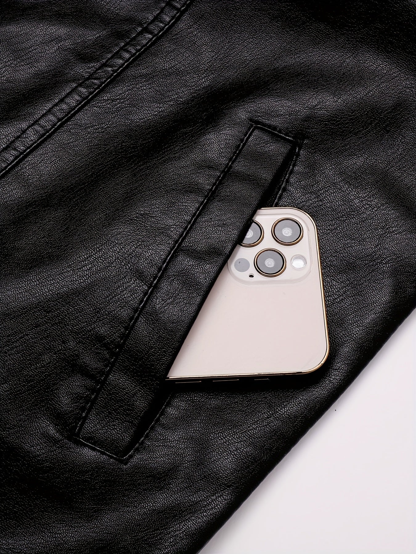 Men's Casual Woven Polyurethane Jacket with Stand Collar Zipper Pockets