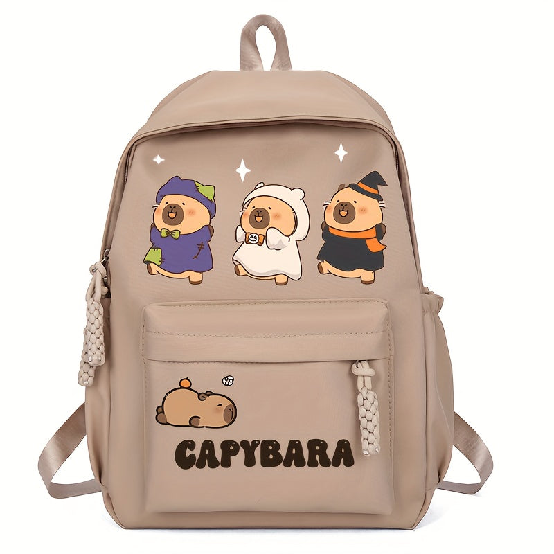 Cute Capybara Pattern Backpack Large Capacity Nylon School Bag with Adjustable Straps