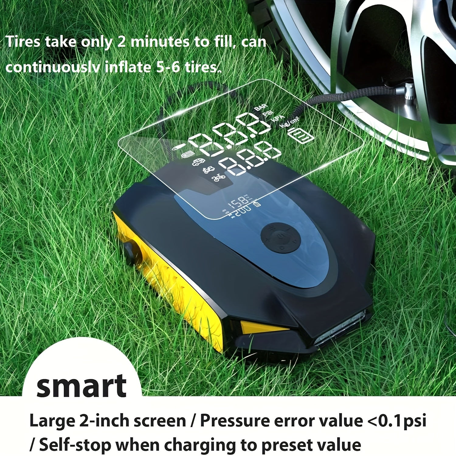 Portable Electric Air Pump with 7500mAh Battery Dual Pressure Settings for Inflatables Black and Yellow