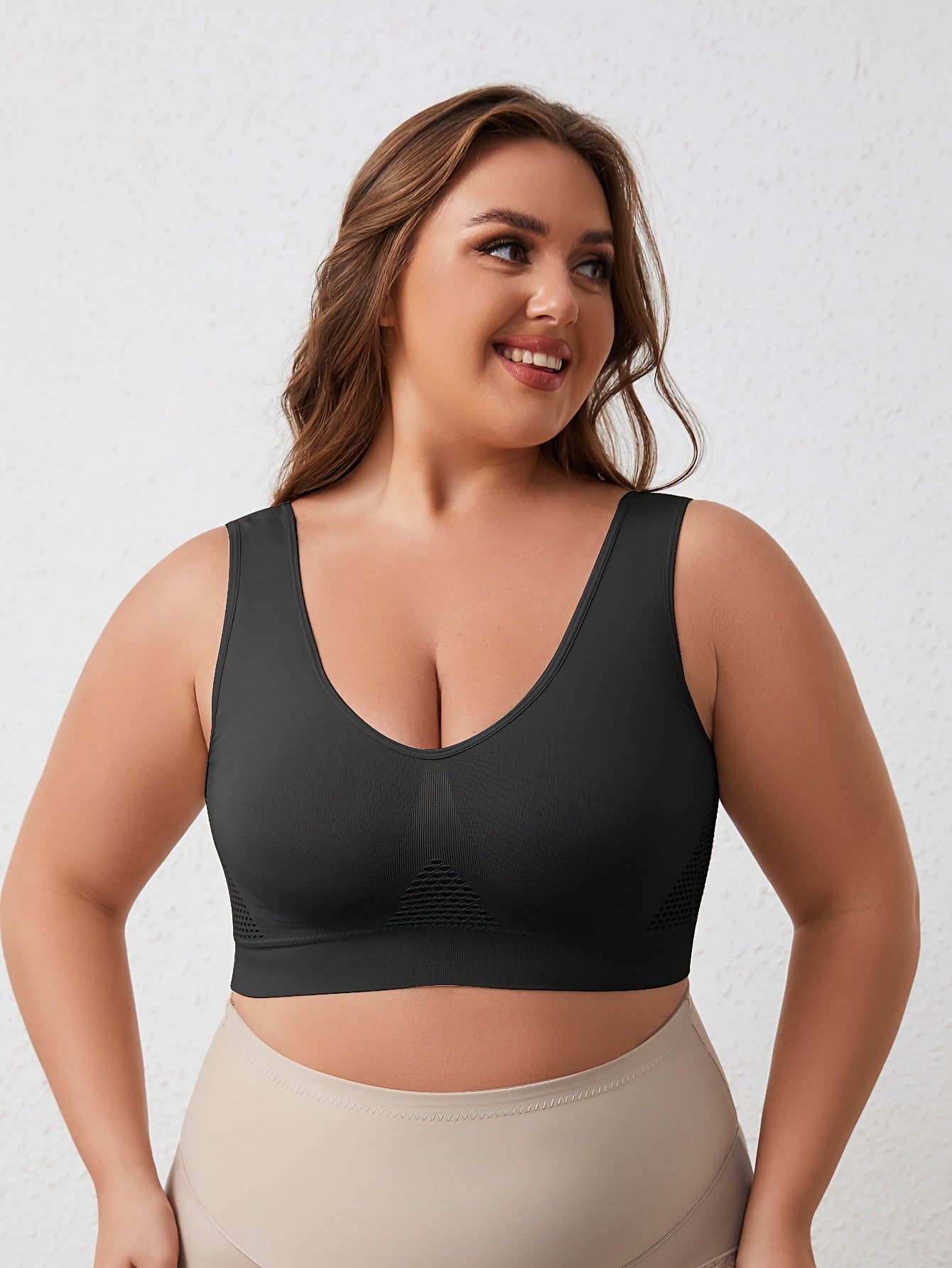 Women's Plus Size Mesh Sports Bra Seamless Wireless Yoga Tank Top