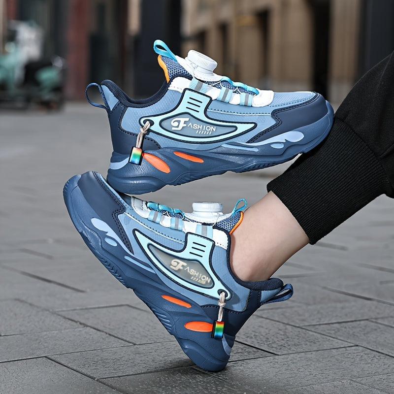 Zapatillas casuales para correr de microfibra y cuero sintético para niños con rayas y detalles coloridos