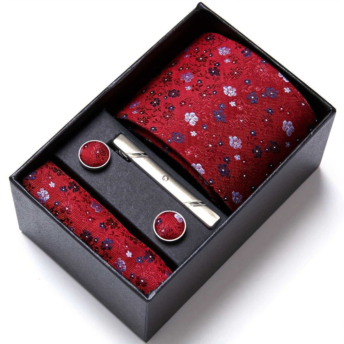 Erkaklar uchun gullar bilan bezatilgan galstuk va manşetkalar to'plami rasmiy tadbirlar, ofis kiyimi va bayramlar uchun