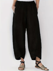 Women's Loose Straight Fit Plus Size Pants in Plain Color