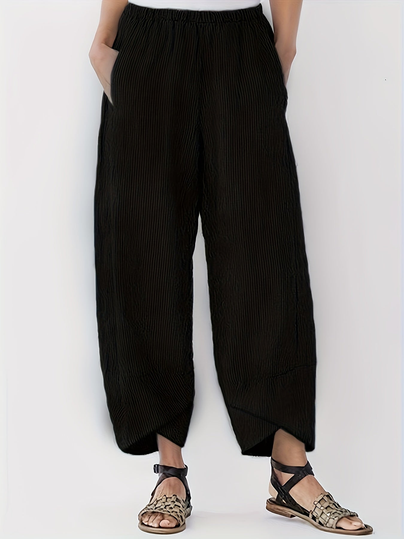Women's Loose Straight Fit Plus Size Pants in Plain Color